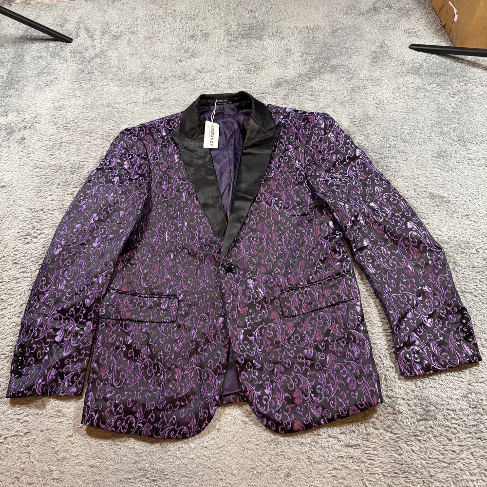 Coofandy Purple Floral Jacquard Tuxedo Jacket Blazer Satin Shawl Lapel Prom Men